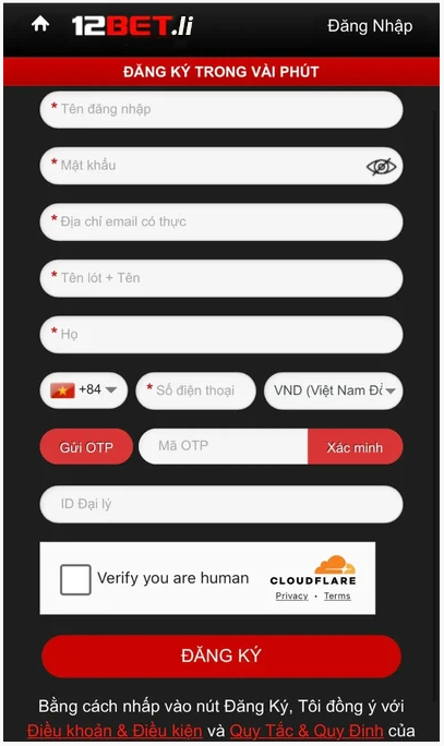 Đăng ký thông tin đầy đủ chính xác